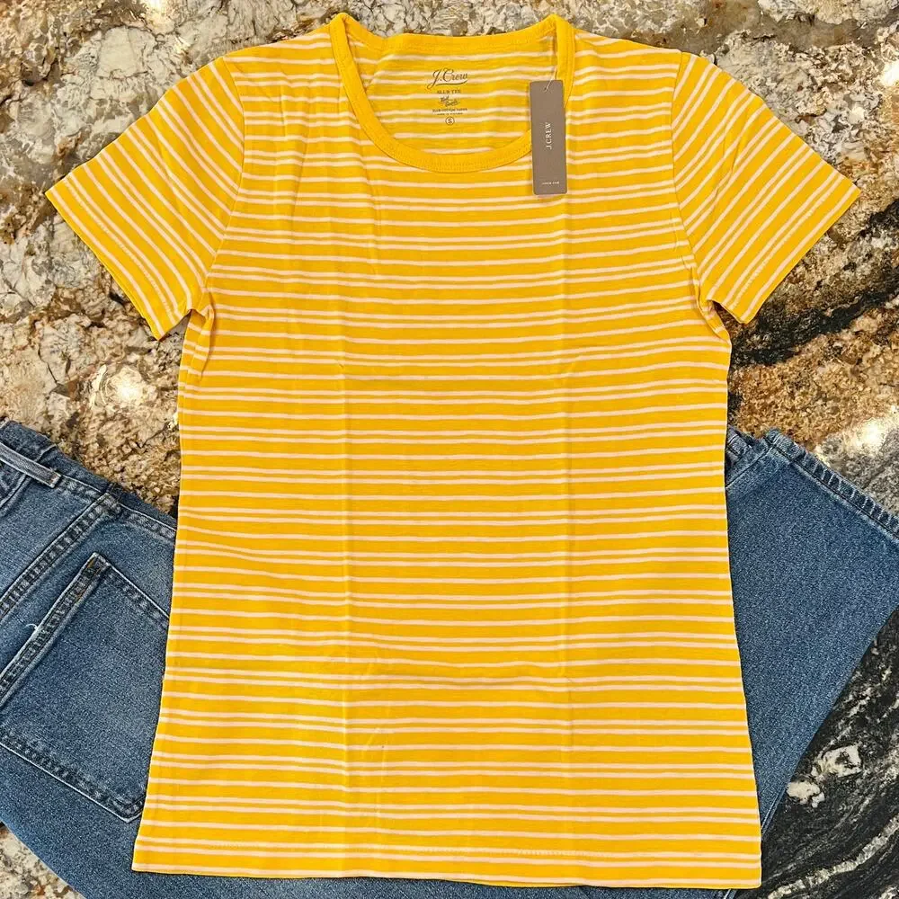NWT J. Crew Gold/Yellow Stripe Cotton Crewneck T-Shirt - SIZE SMALL